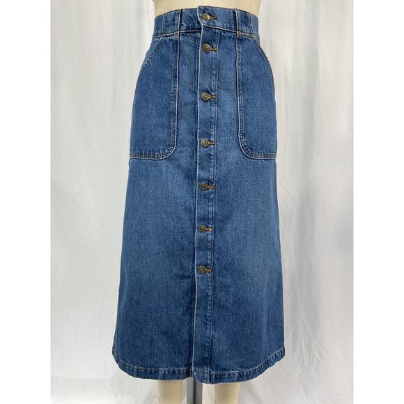 Frame Modern Pocket Blue Cotton Midi Skirt Size 28 - Picture 2 of 5
